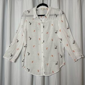 Fig + Flower Embroidered Cocktail Glass Button Front Women’s Large